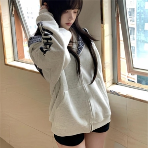 潮牌美式高街hiphop开衫连帽卫衣女2025秋冬情侣小众设计感外套图片