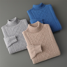 秋冬季新款舒适时尚百搭七针花型高翻羊毛衫，男装羊毛衫，牧圣羊绒