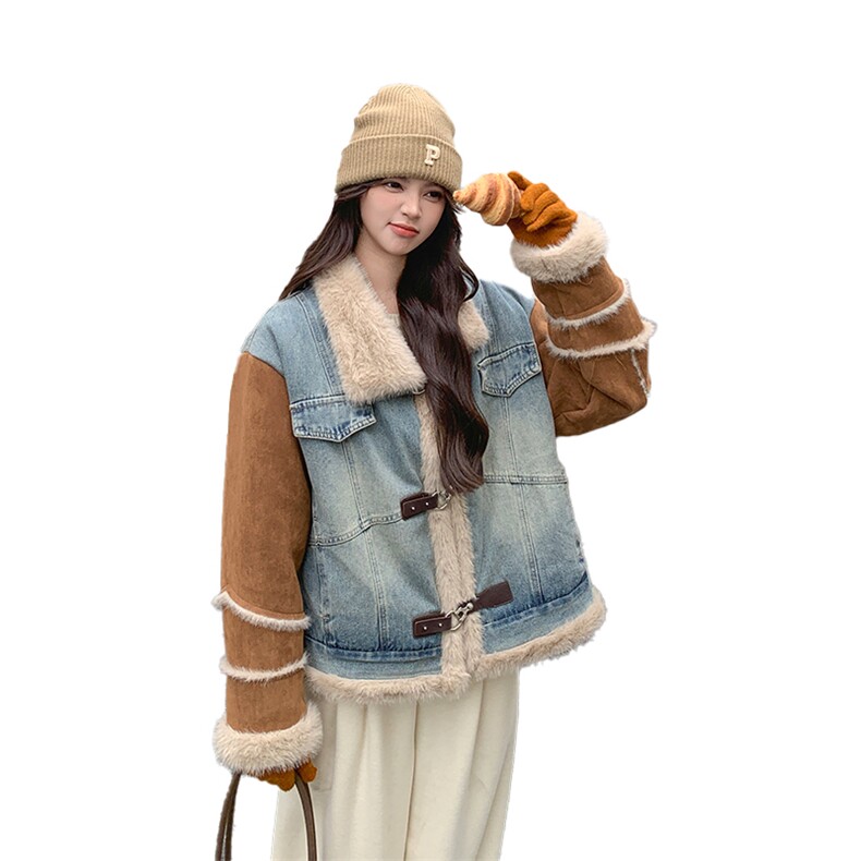 新品牛仔拼接皮毛一体外套2C285-2620-P220-K328,女装短外套,2C285
