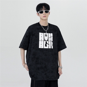 美式新款几何图案印花短袖T恤男女潮新款情侣上衣T708-P30图片