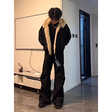 现货高品质美式高街冬季重磅硬挺短款座山雕毛领棉衣男女加厚外套，男装棉衣，电商A486-1