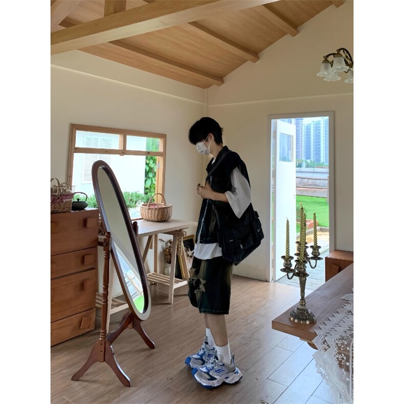 美式复古牛仔套装男高级感马甲短裤两件男装套搭配网图8622-p80,男装牛仔裤,星座1001-1