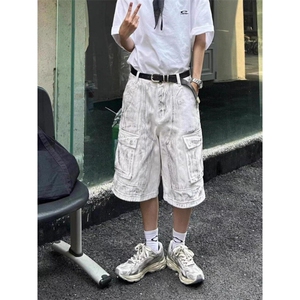美式脏脏工装五分牛仔裤夏季新款小众百搭宽松直筒-N681-网络图图片