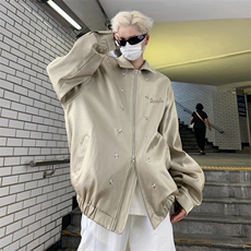 港风秋款男工装短款夹克垫肩铁五角星字母刺绣亮色外套JK169P85，男装夹克，星座1013-1