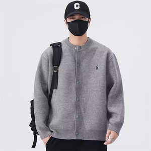 1506/QM390/P60新款棒球领粗针开衫休闲慵懒感毛衣外套男女同款图片