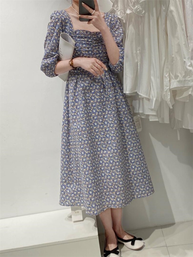 韩系小花连衣裙，女装连衣裙，驿谷