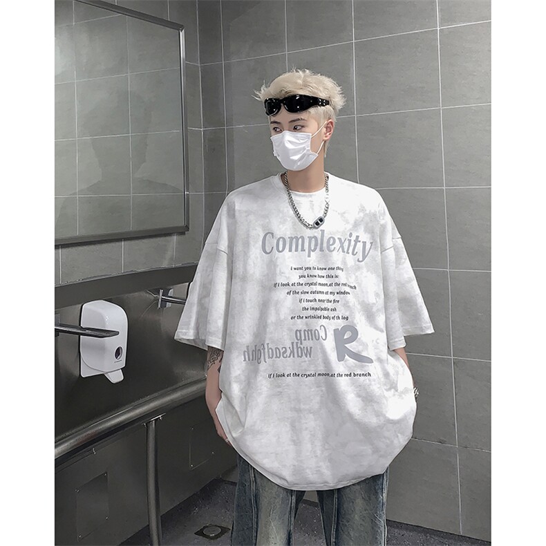 T2358P45控58巴家脏脏面料扎染印花宽松高街T恤,男装T恤,电商B205