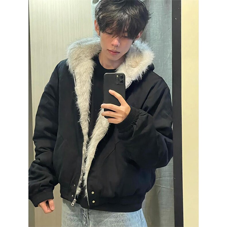 现货高品质美式高街冬季重磅硬挺短款座山雕毛领棉衣男女加厚外套，男装棉衣，电商A486-1