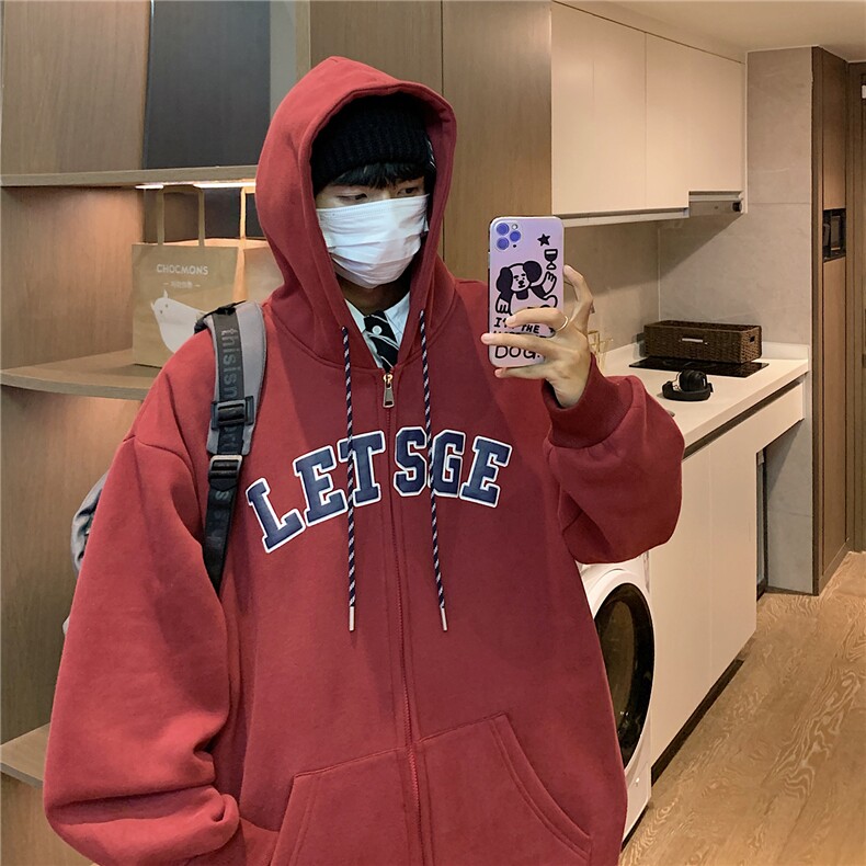 抖音品质秋冬装泡沫印花情侣加厚连帽开衫加绒卫衣G1026P78男,男装卫衣,电商A339