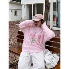 奶呼呼软糯水貂绒毛衣女秋冬加厚外穿宽松慵懒风圆领套头针织上衣，男装针织衫/毛衣，星座506A