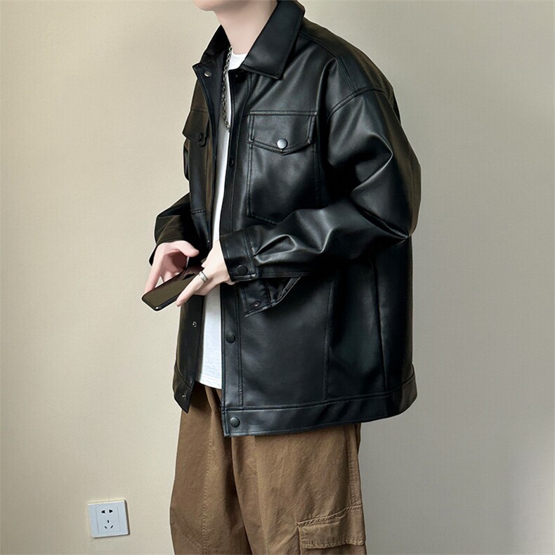 现货春装皮衣外套男时尚机车服休闲皮夹克-A607-P90加绒-P100,男装皮衣,电商A351