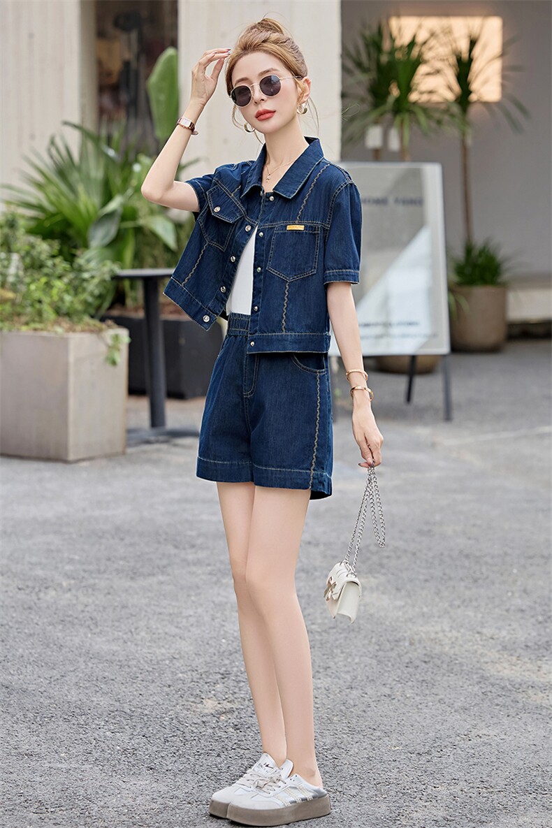 薄款休闲牛仔套装女2025夏季减龄一整套高级感绝美穿搭短裤两件套,女装套装/套裙,意芙
