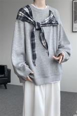 WY10161-特批50控98360g重磅格子拼接披肩大码撞色个性卫衣男潮，男装卫衣，电商A059