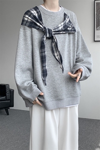 WY10161-特批50 控98 360g重磅格子拼接披肩大码撞色个性卫衣男潮图片
