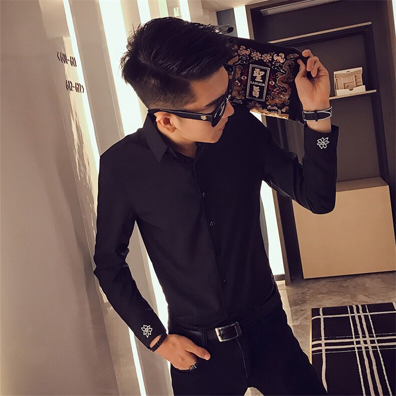 2026春痞帅小伙 手臂刺绣修身显瘦长袖衬衫男CS39C/P50控78特图片