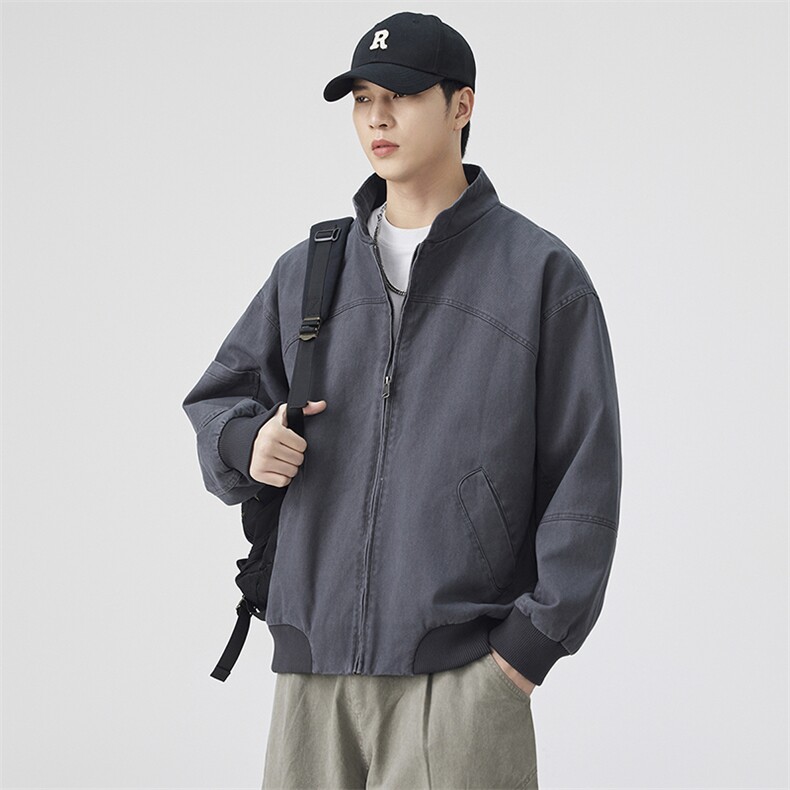 美式cleanfit教练飞行夹克男款秋季高级感廓形短款外套立领棒球服,男装夹克,电商A157B