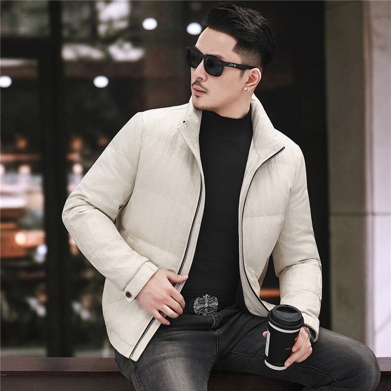 2025新款冬季短款90绒子白鸭绒羽绒服外套中年男装加厚羽绒服夹克图片