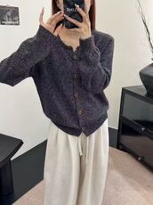2025年秋季常规款通勤单件长袖卷边花纱开衫，女装针织衫/毛衣，暖烁特种纱工厂店