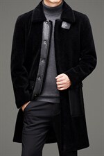 MJ-883秋冬2021海宁男式羊毛皮草男翻领两面穿修身颗粒绒风衣P552，男装风衣，电商B360
