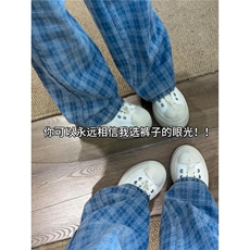 浅蓝色格纹春秋休闲裤百搭微喇叭马蹄裤男装牛仔裤网图NK7036-p45，男装牛仔裤，星座302B-2
