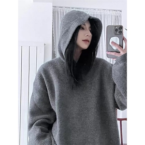 美式复古连帽毛衣男女冬季潮牌慵风连帽针织衫宽松外套Z7366 P40图片