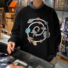1港风宽松中性情侣潮流大码M-5XL印花毛衣男外套7912P48加绒P55，男装针织衫/毛衣，星座226-2
