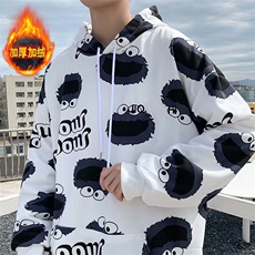 WY102情侣休闲鱼鳞印花连帽加绒保暖防寒卫衣外套套头冬班服个性，男装卫衣，星座115A(原星座507）