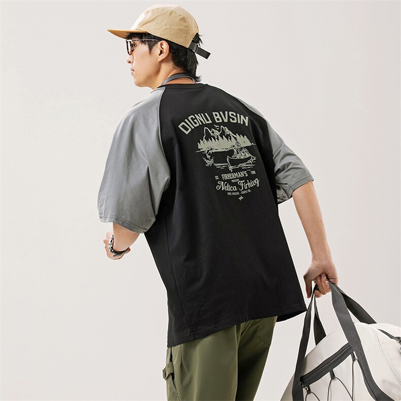 2024夏季新款男装日系潮牌印花圆领宽松短袖休闲T恤半袖T870-F44图片