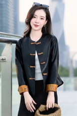 海宁妈妈皮衣2025年新款短款pu皮中年皮外套复古盘扣皮上衣，女装皮衣，臻衣坊