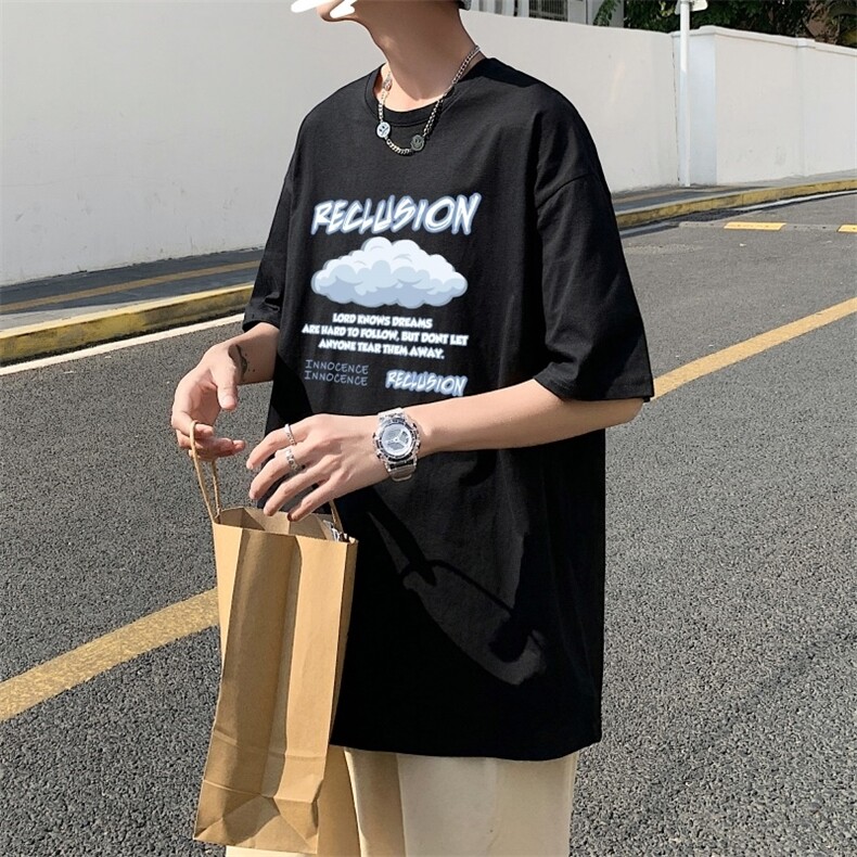 T3354P25仓库一件起正常配送中男港风T恤落肩款宽松T恤克莱因蓝T,男装T恤,星座510A-1