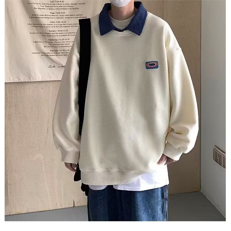 【003】假两件卫衣男士宽松长袖高街翻领体恤上衣A079-L03--P36,男装T恤,电商A079