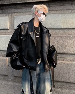 短款皮衣外套男春秋季高级感痞帅设计感小众骑行机车夹克图片
