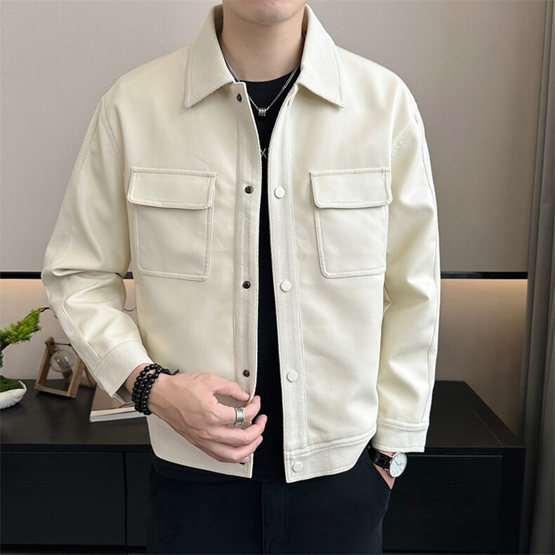 秋季店主风新款翻领拼接简约休闲皮衣夹克外套男PY162-P125,男装夹克,电商A413