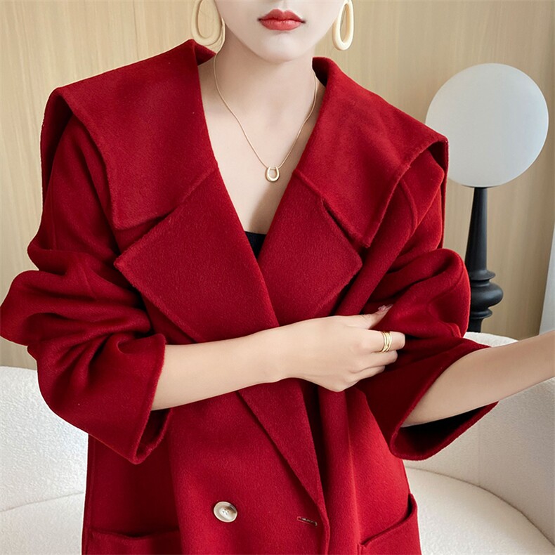 羊毛大衣女新款冬季韩版时尚流行羊毛呢子外套,女装双面呢大衣,召鑫羊绒双面呢