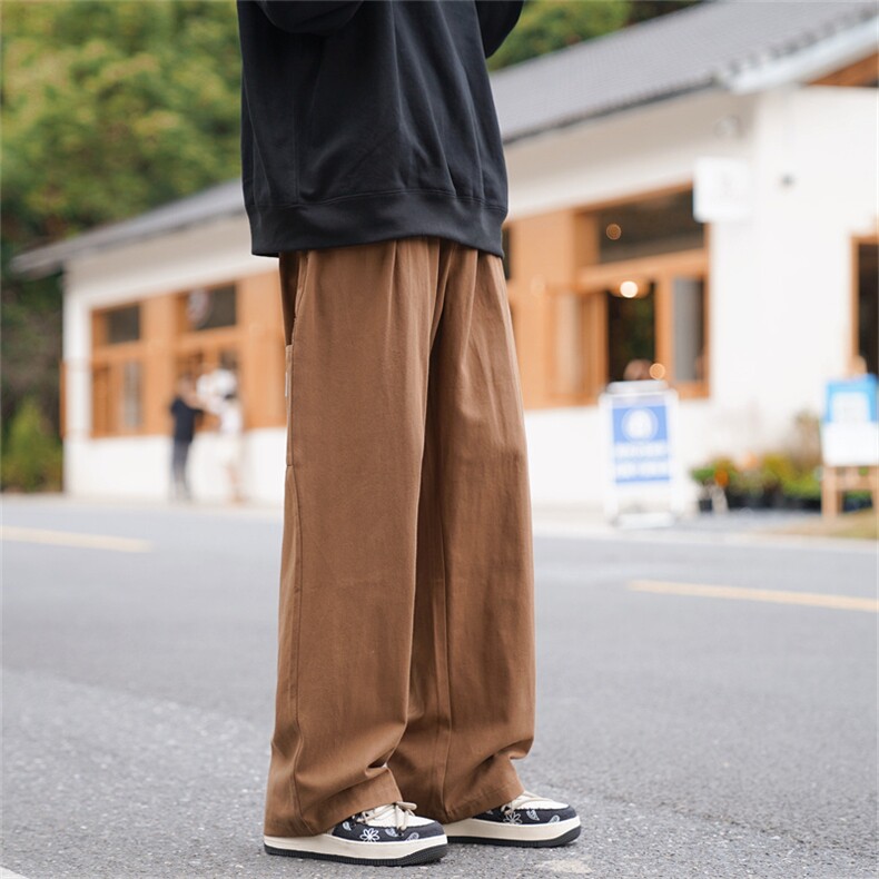 日系复古纯色阔腿工装裤男宽松百搭松直筒休闲裤K0765-P43,男装休闲裤,星座308B-1