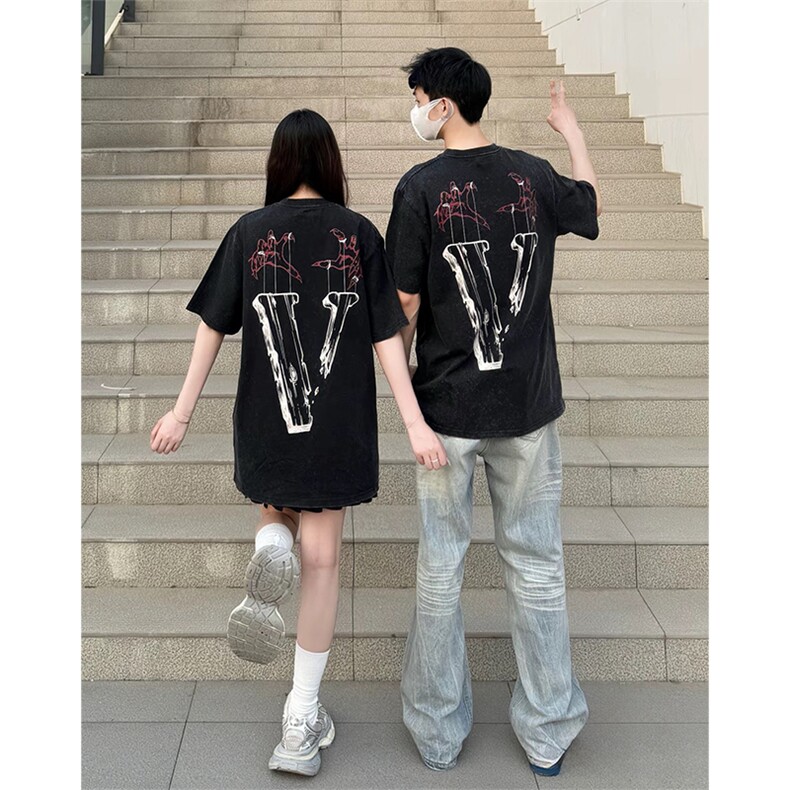 抖音得物供货 240克重磅现货宽松美式纯棉水洗做旧印花T恤ATSX05图片