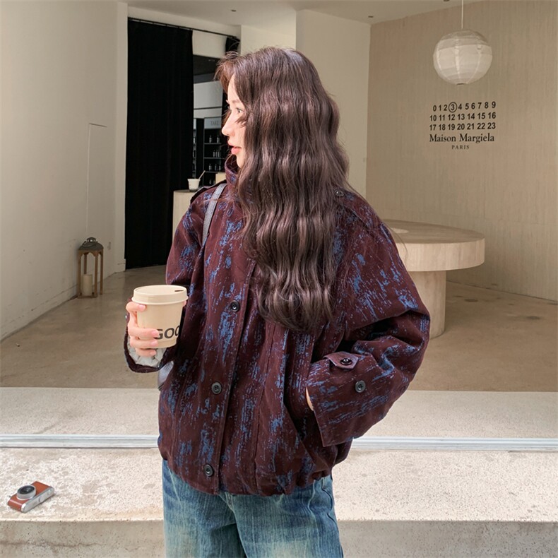 美拉德复古风设计感植绒羽绒服外套女2025冬新款宽松轻熟通勤夹克,女装羽绒服,2C278