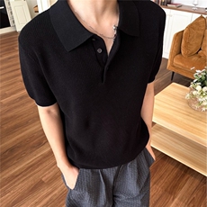 老钱风海鸥领短袖polo衫男款夏季高级感正肩美式复古针织毛衣t恤，男装T恤，星座1210-1