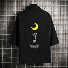 HF59047-P40风汉服男开衫外套七分袖道袍网格挂拍，男装民族服装，电商A040A