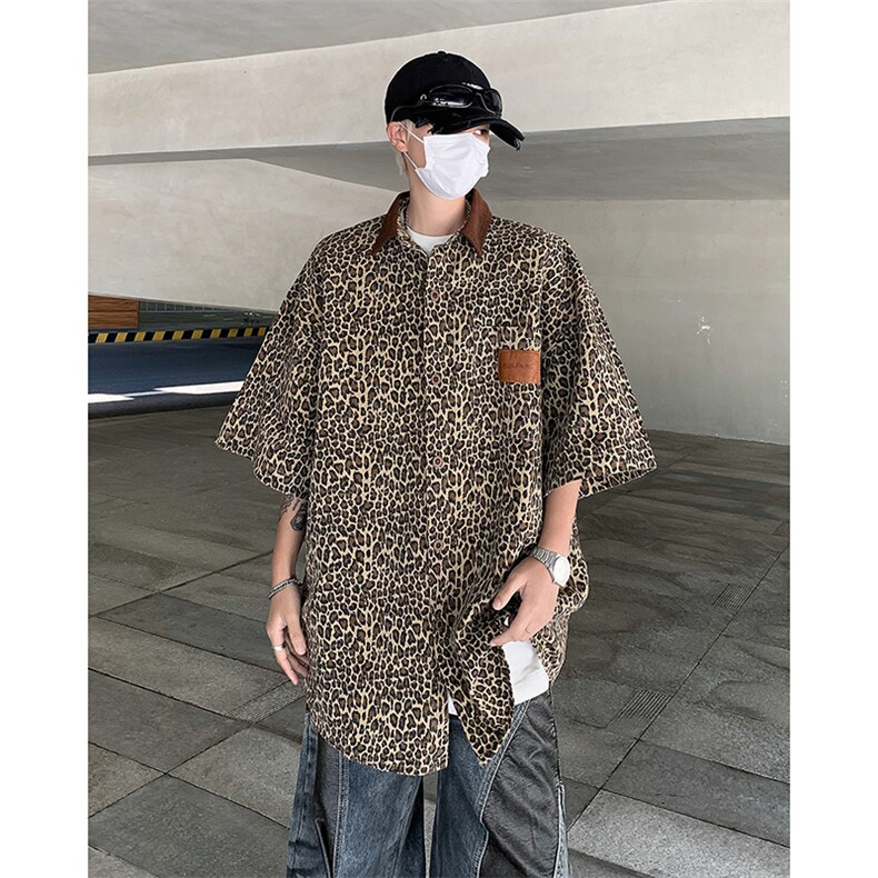夏季美式高街豹纹冰丝短袖男潮流花衬衫C0993-P58,男装衬衫,星座308B-2