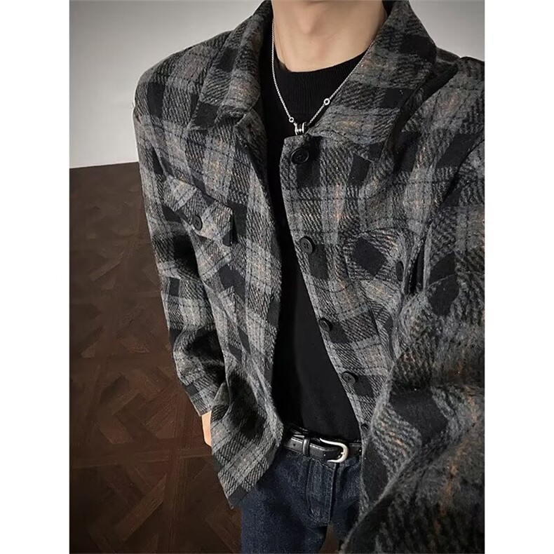 JY585-P44 美式秋冬磨毛重磅加厚格子长袖衬衫复古 网图图片