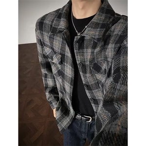 JY585-P44 美式秋冬磨毛重磅加厚格子长袖衬衫复古 网图图片