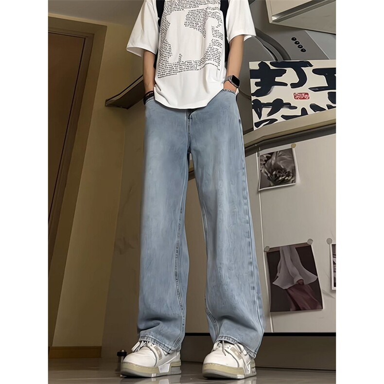 特批P42无差价24春夏潮牌直筒大码男水洗做旧复古牛仔长裤K002，男装休闲裤，星座1013-6