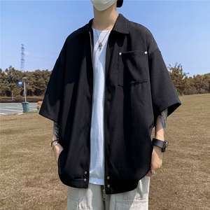 高街拉链开衫短袖男夏季潮牌宽松痞帅高级感上衣1001-1-CS49-P33图片