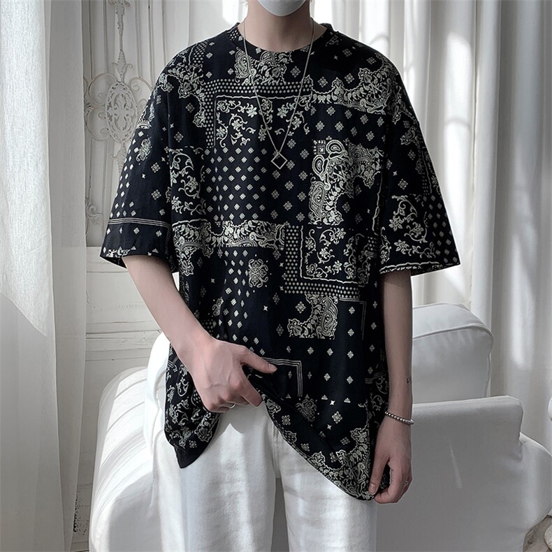 703-T263-P30夏季大码腰果花休闲满印宽松T恤M-5XL,男装T恤,星座703