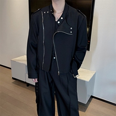 春季痞帅小众高级机车立领夹克外套男弯刀阔腿长裤套装TZ273-P205，男装夹克，电商B267