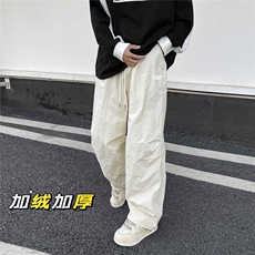 加绒休闲裤男港风高街2024春冬ins直筒长裤K4912-常规38-加绒43，男装休闲裤，星座412-3