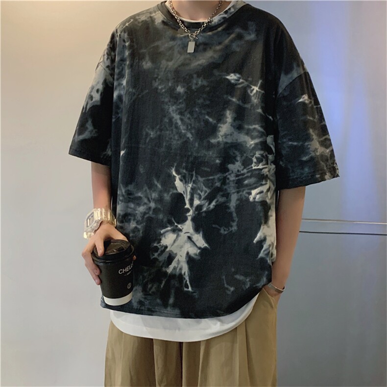 21夏季新款情侣港风中性风扎染宽松印花短袖T恤T011-P30,男装T恤,星座512-2