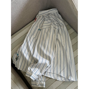 网图有货 美式复古条纹衬衫男宽松刺绣休闲情侣衬衣女 A317-P48图片