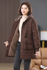 加绒外套女棉衣棉服2024新款冬季加厚夹棉中长款棉袄，女装棉衣/棉服，忆绮罗